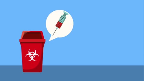 garbage bin toxic waste syringe with blood