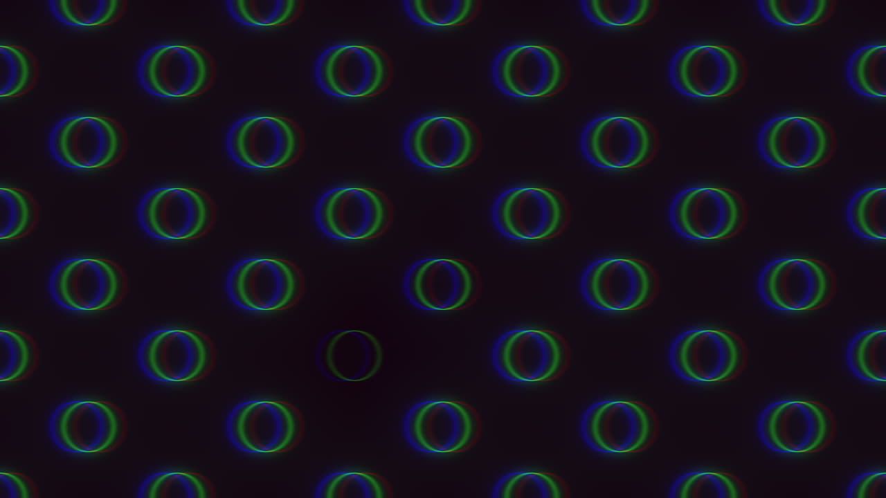 Seamless neon circles pattern with glitch effect on black gradient