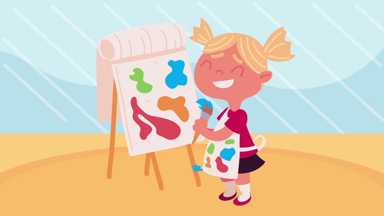 Little Girl Painting at an Easel