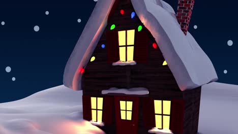 Animation-of-snow-falling-over-house-with-christmas-decoration