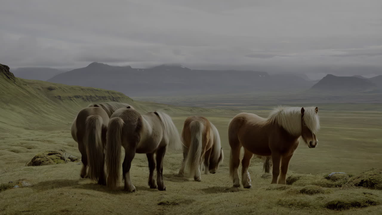 Icelandic Horses in a Mountainous Landscape