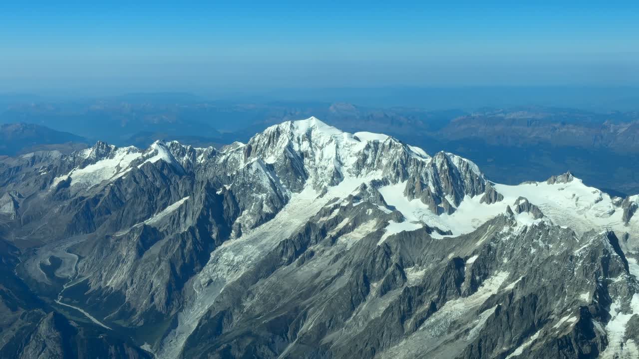 Aerial approaching Mont Blanc peak, Franco-Italian border