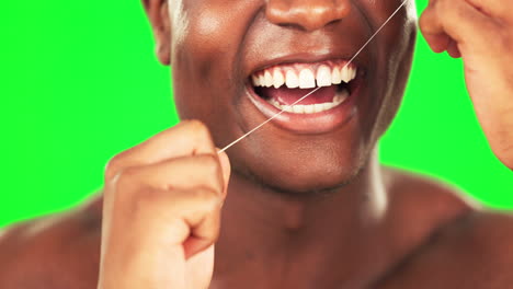 black man, mouth and flossing