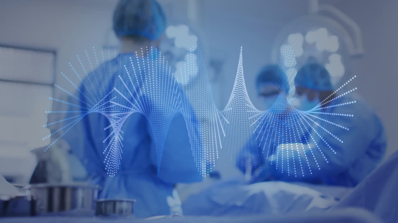 Animation of dna strand spinning over diverse suergeons