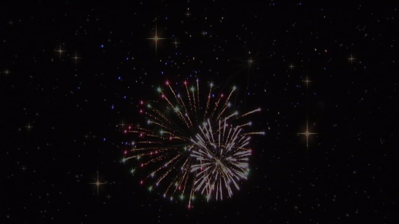 Animation of fireworks and stars on black background