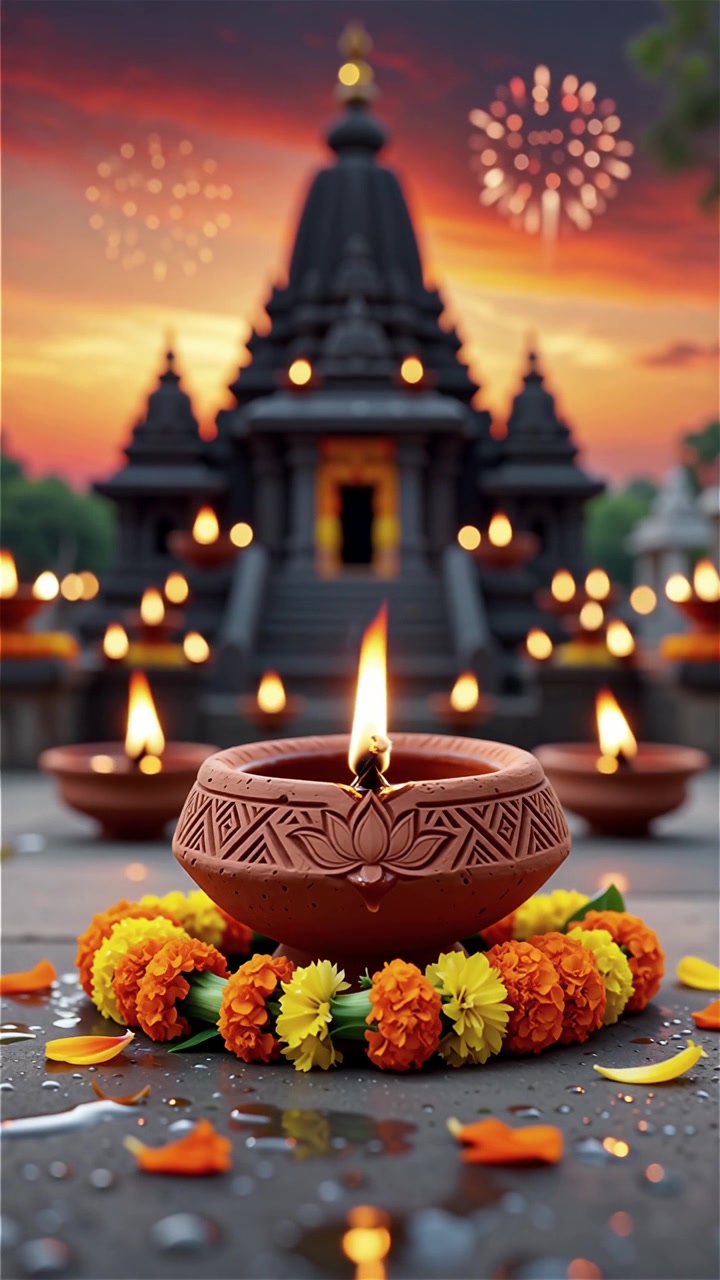 Diwali Festival Background with Lanterns and Traditional Diyas Decorations