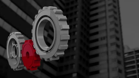 video compuesto digital de iconos de configuraciones contra edificios altos en el fondo
