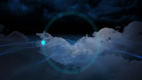 animación de alcance de escaneo sobre nubes en fondo oscuro