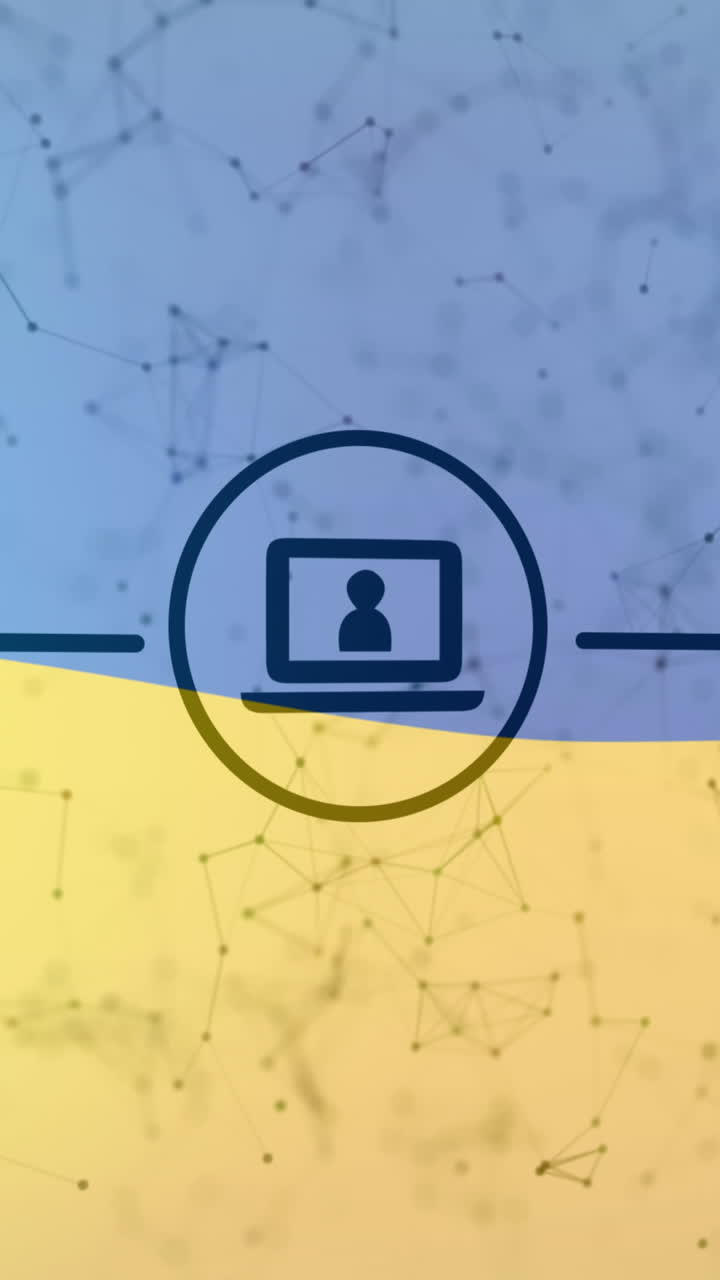 анимация соединений с иконами над флагом украины