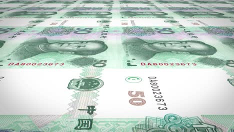 billetes de cincuenta renminbi chinos rodando en la pantalla, dinero en efectivo, bucle