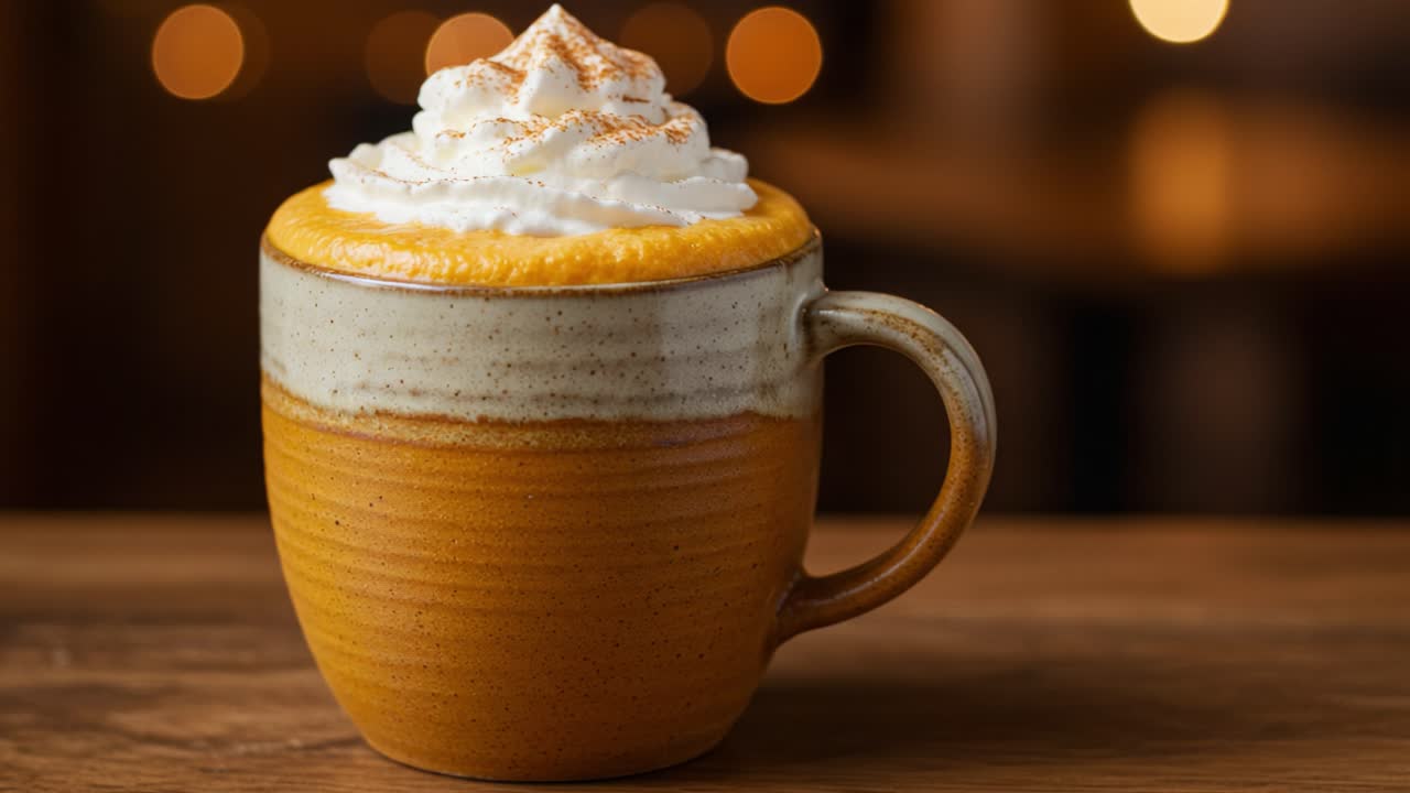 A cozy pumpkin spice latte with whipped cream and cinnamon