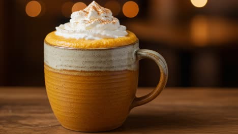 a cozy pumpkin spice latte with whipped cream and cinnamon