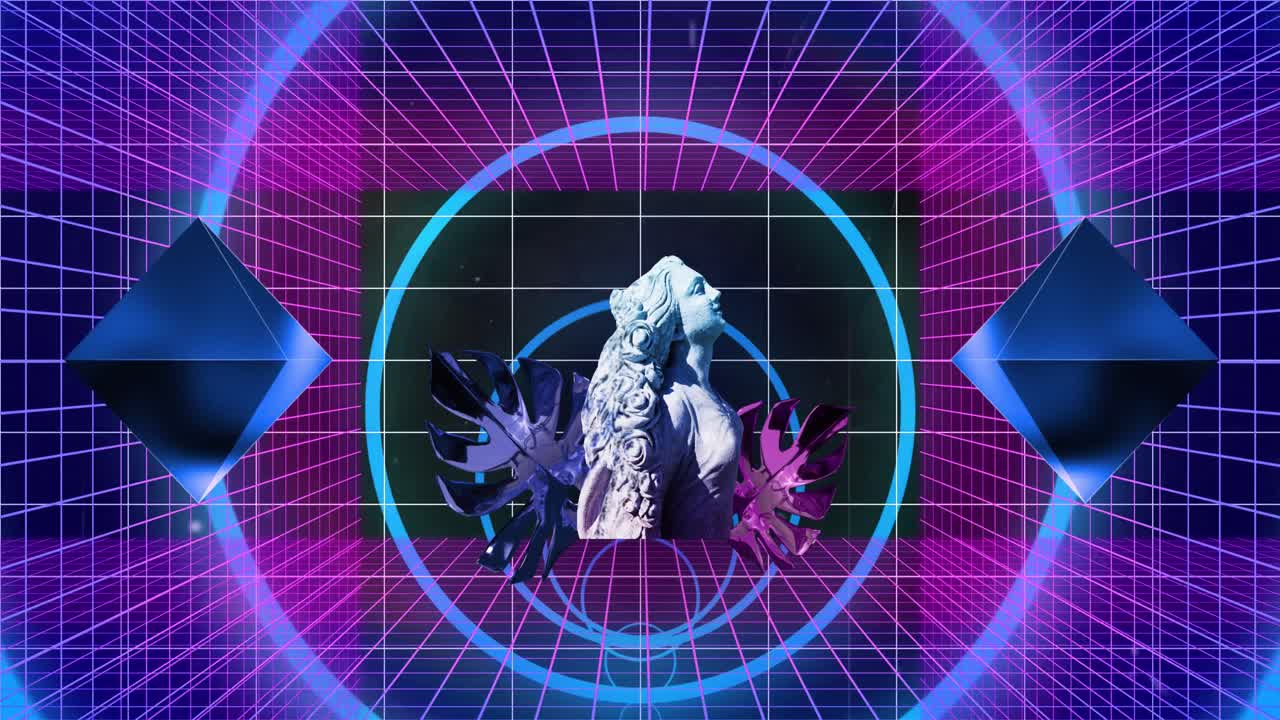 검은색 배경에 네온 모양에 대한 간섭으로 조각의 애니메이션