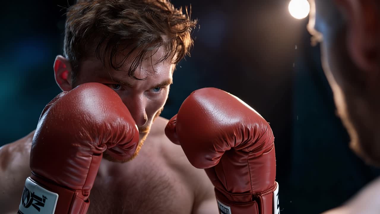 Intense Boxing Match: A Fighter Prepares for the Next Round with Focused Determination and Power in the Ring, Capturing the Spirit of Competitive Sportsmanship