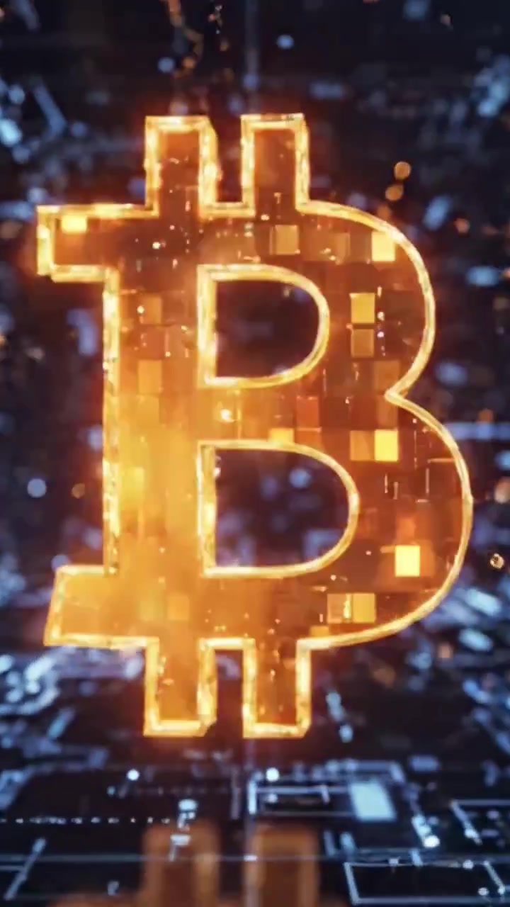 Visualizzazione Dinamica di Criptovaluta: Uno Splendido Emblema Digitale di Bitcoin che si Accende con Energia e Scintillio, Catturando l'Essenza della Moderna Rivoluzione Finanziaria