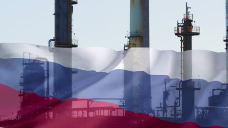 animation of oil factory and flag of russia