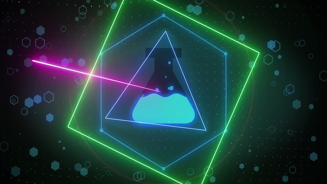 검은 바탕에 네온 모양과 컵의 애니메이션