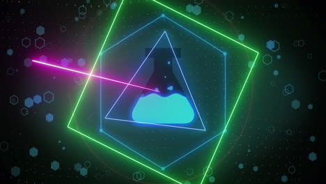 animación de formas de neón y vaso sobre fondo negro