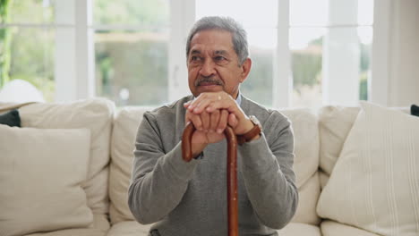 walking stick, face and happy senior man