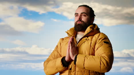 calm peaceful explorer doing meditation session for stress relief in nature