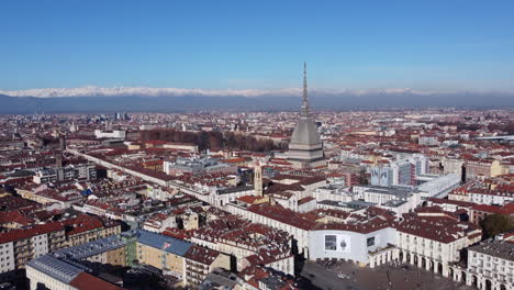 turin (torino) aerial view with mole antonelliana landmark - dolly out