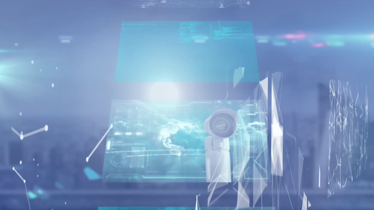 도시 풍경과 디지털 화면에서 모양의 애니메이션