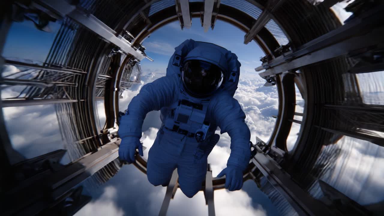 An Astronaut Floating in Space Amidst Clouds, Capturing the Essence of Space Exploration and Human Ingenuity through the Lens of Modern Technology and Adventure