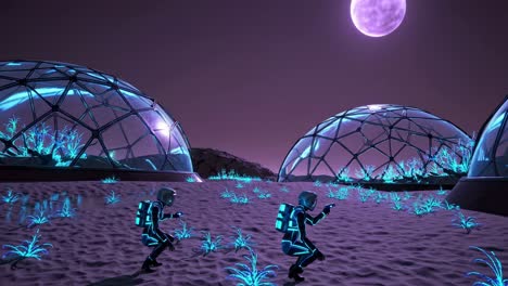 astronauts exploring a lunar colony