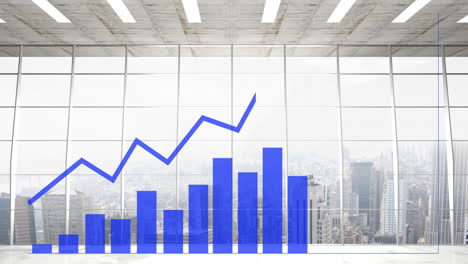 animación del procesamiento de datos financieros sobre el paisaje urbano
