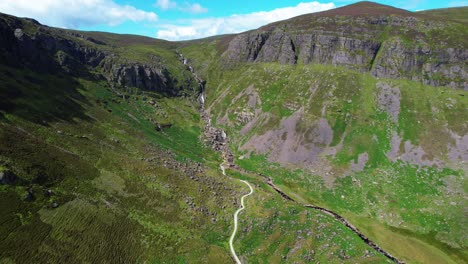 ireland mountains trail to the falls drone landscape of the tourist trail to the mahon falls in the comeragh mountains waterford