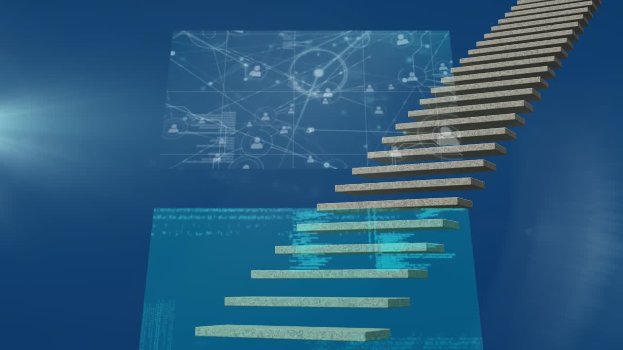 Animation of data processing over blue background