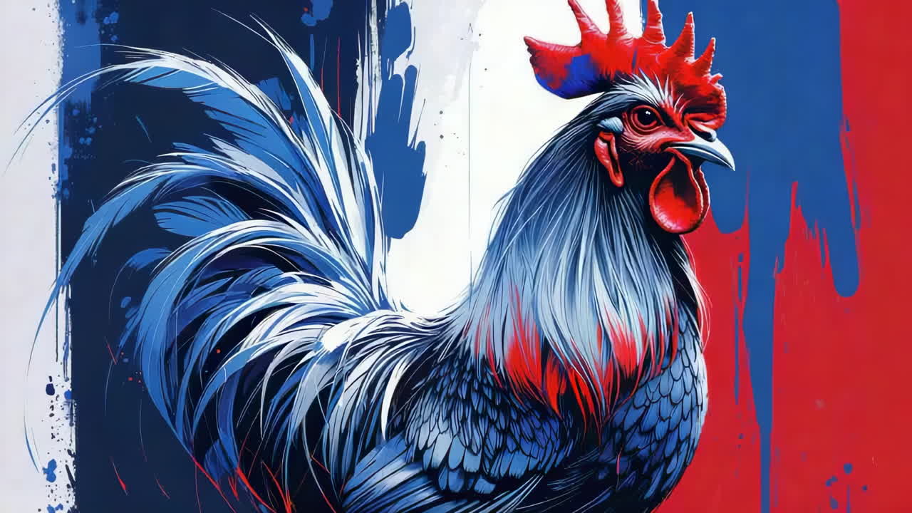 Artistic Gallic Rooster in French Flag Colors