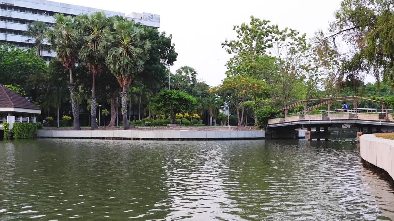 울창 한 초록색 을 가진 평화로운 호수 풍경