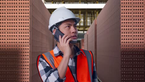 worker talking on phone in industrial setting