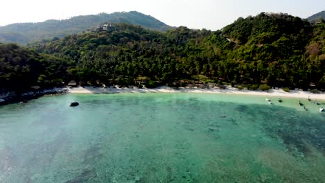 Aerial-view-of-Haad-Tien-Beach-in-Shark-Bay,-Koh-Tao,-Thailand