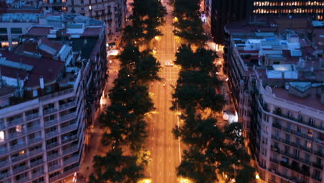 barcelona aerial view of grand via at night, spain