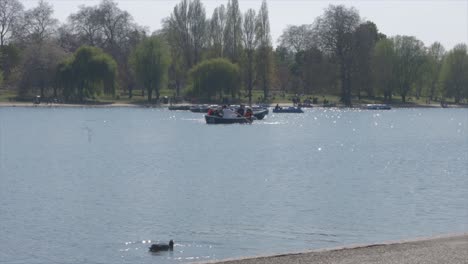 Menschen,-Die-Im-See-Im-Hyde-Park-In-London,-Vereinigtes-Königreich,-Rudern