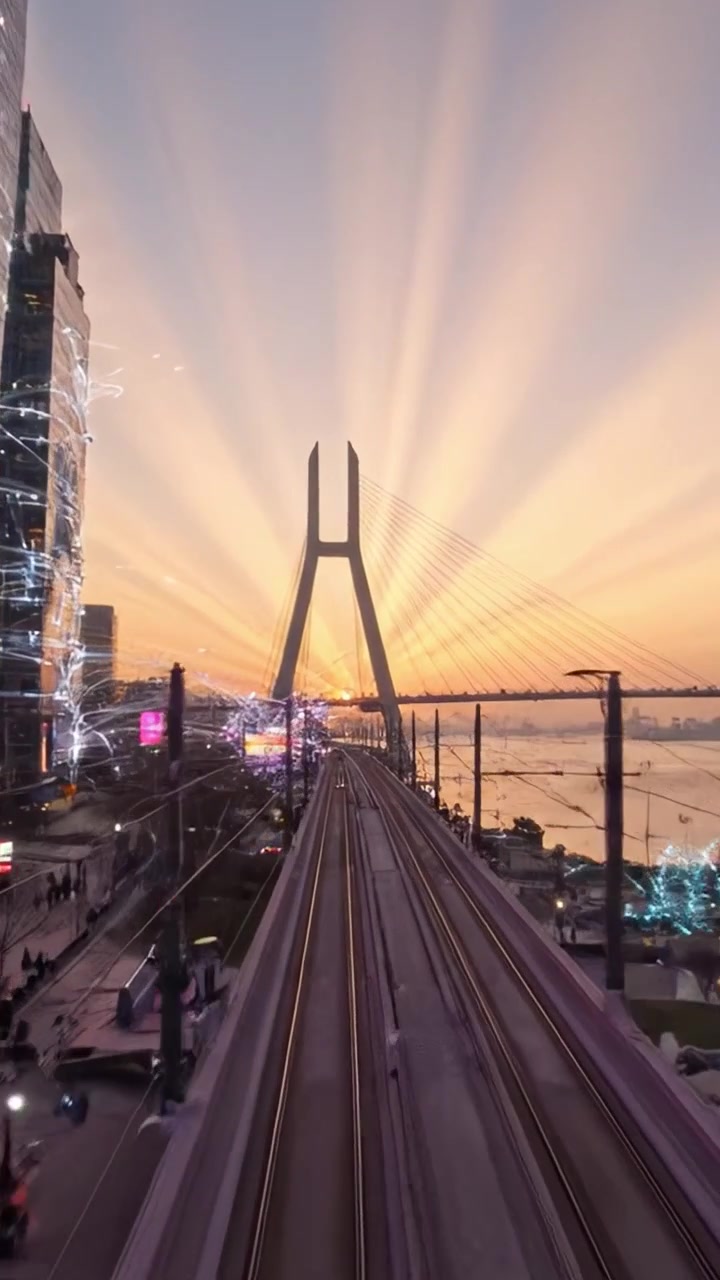 Captivating Sunset Over the Bridge: A Stunning View Highlighting Vibrant Colors and City Life, Capturing the Essence of Urban Splendor and Natural Beauty