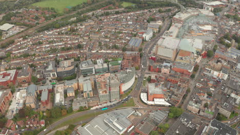 high aerial shot over central watford town