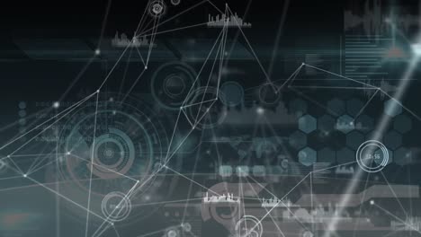 animation of network of connections over data processing on black background