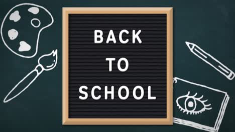 Painting-concept-icons-against-back-to-school-text-on-blackboard