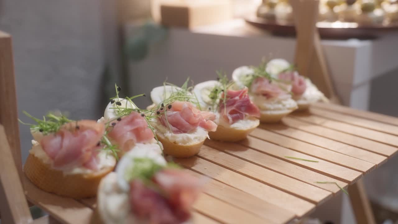 Sandwiches with ham. A Czech delicacy and a typical dish at banquets and receptions