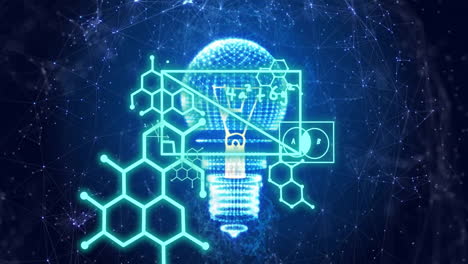 animation of digital data processing with connections over lightbulb