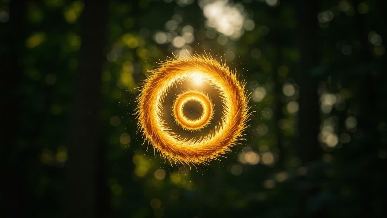 A Mesmerizing Display of Light and Motion: Sparkling Circular Trails Illuminating the Forest, Creating a Captivating Scene of Natural Beauty and Wonder