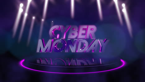 cyber monday on stage with purple beams and light