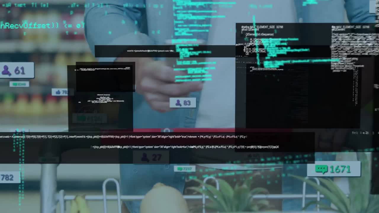 animación del procesamiento de datos sobre un hombre caucásico usando un teléfono inteligente