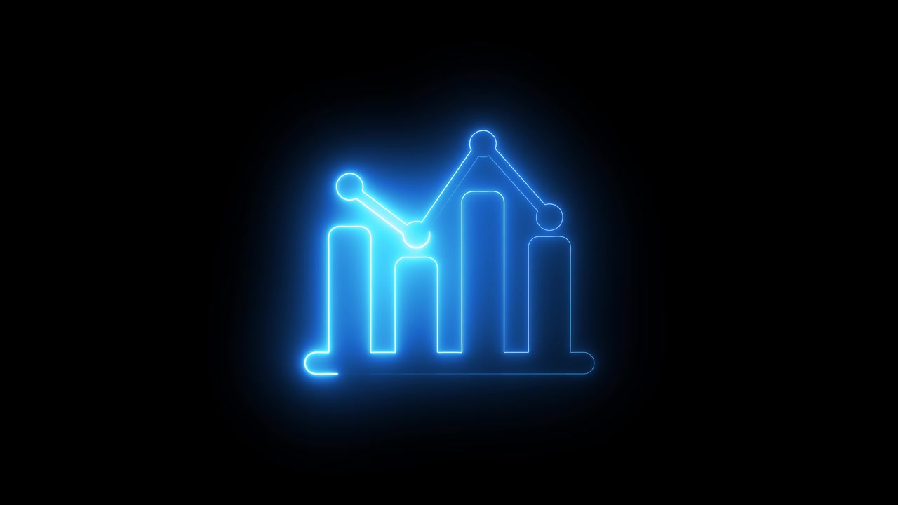 Glowing neon business graph with arrow animation isolated on black background