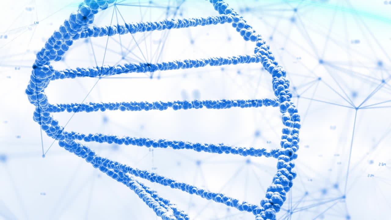 Animation of dna strand and connections on white background