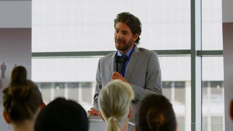 caucasian male speaker speaking in the business seminar 4k