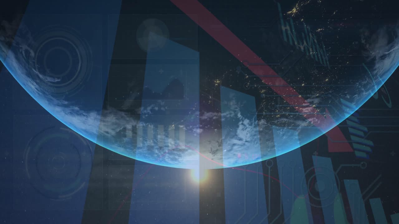 지구 위에 빛나는 빛의 흔적의 애니메이션